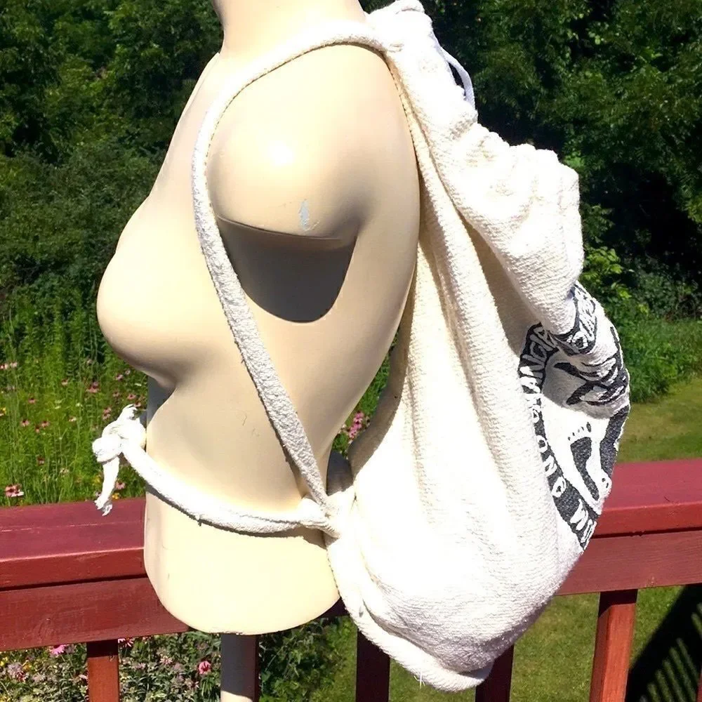 New Mazatlan cotton backpack bag ivory black print lightweight Mexican made bag